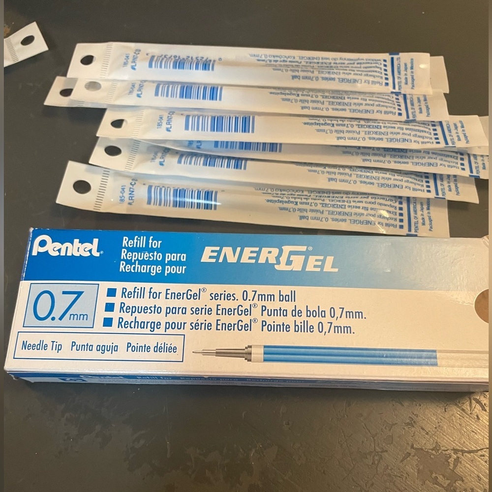 Pentel EnerGel 0.7mm Blue Refill metal tip pen refill box of 9 new refills